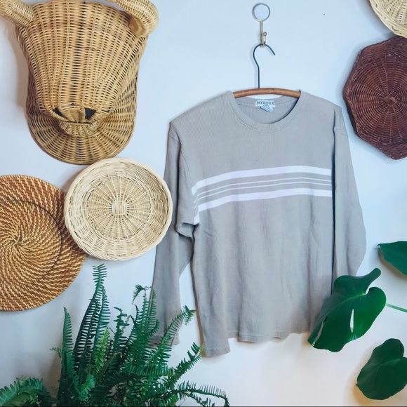 vtg vsco tan striped boyfriend ribbed pullover - Picture 3 of 5